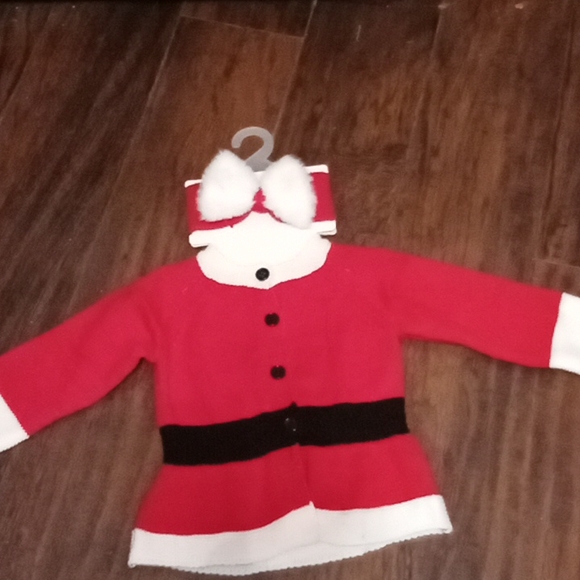 NWT So'Dorable Baby Girl Santa Sweater Dress and Headband with Fuzzy Bow, 6-12mo - Picture 1 of 6